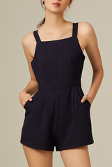 Danelyn Square Neck Romper in Navy Blue