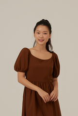 Caroline Puff Sleeve Textured Romper in Chocolate