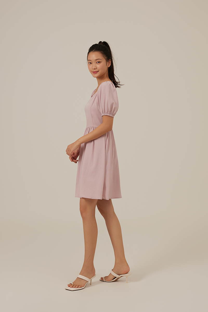 Caroline Puff Sleeve Textured Romper in Lavender