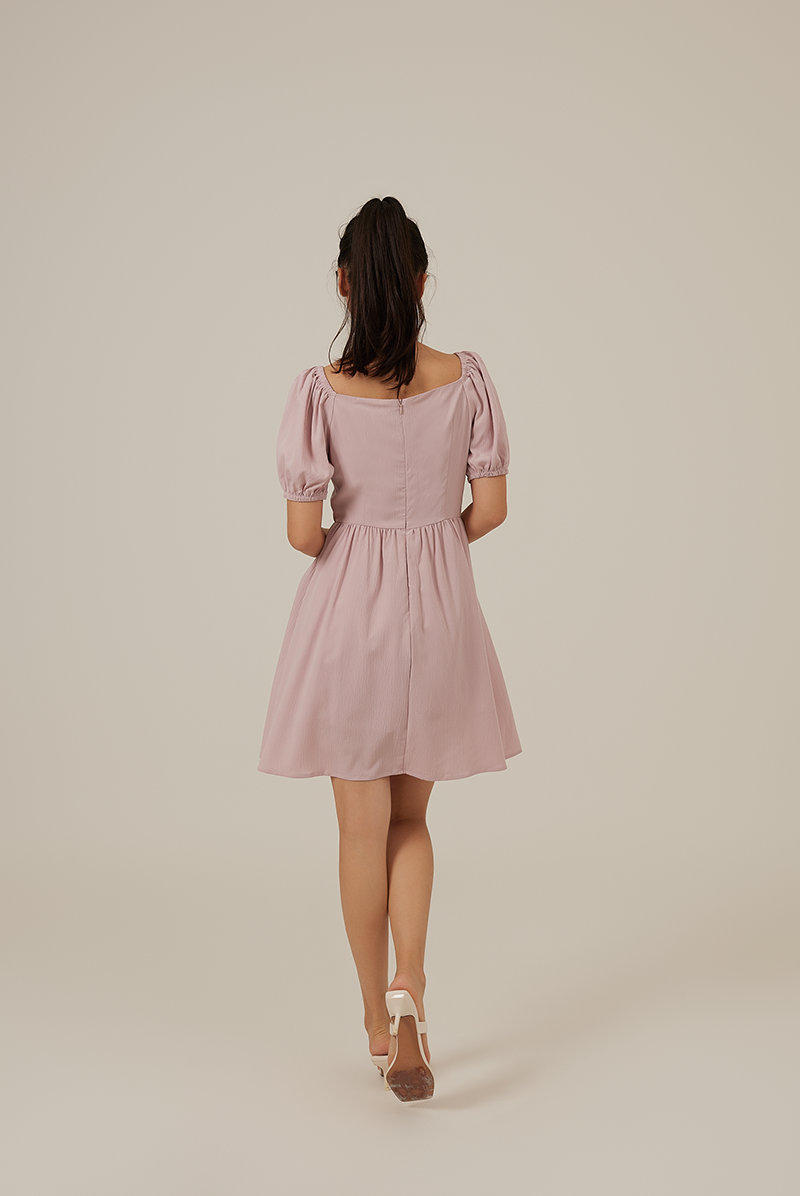 Caroline Puff Sleeve Textured Romper in Lavender