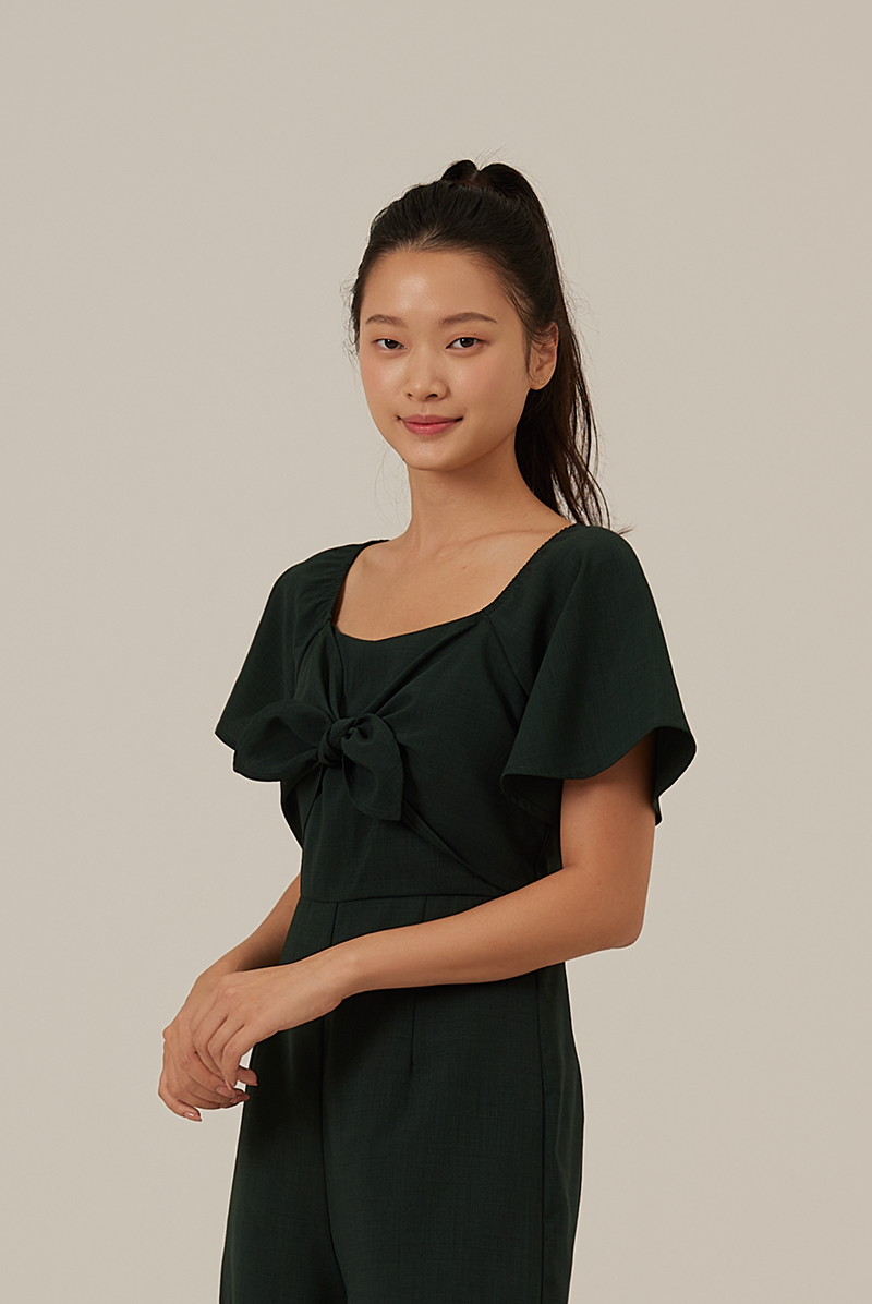 Evie Front Knotted Romper in Pine