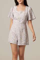 Jolanda Floral Square-Neck Romper in Lilac