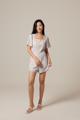 Jolanda Floral Square-Neck Romper in Lilac