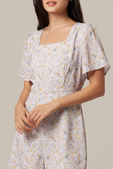 Jolanda Floral Square-Neck Romper in Lilac
