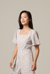 Jolanda Floral Square-Neck Romper in Lilac