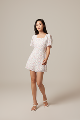 Jolanda Floral Square-Neck Romper in White