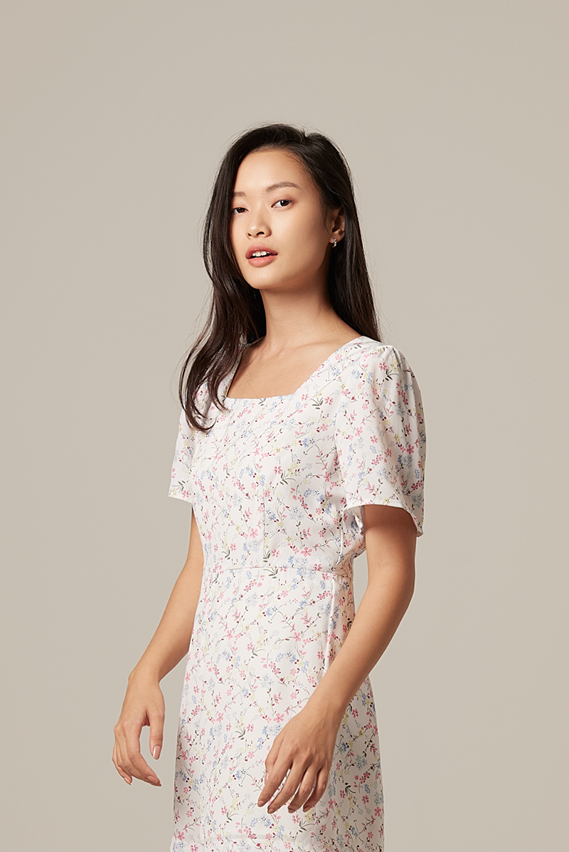 Jolanda Floral Square-Neck Romper in White