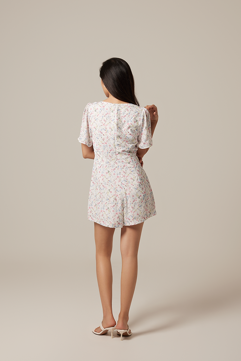 Jolanda Floral Square-Neck Romper in White