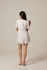 Jolanda Floral Square-Neck Romper in White