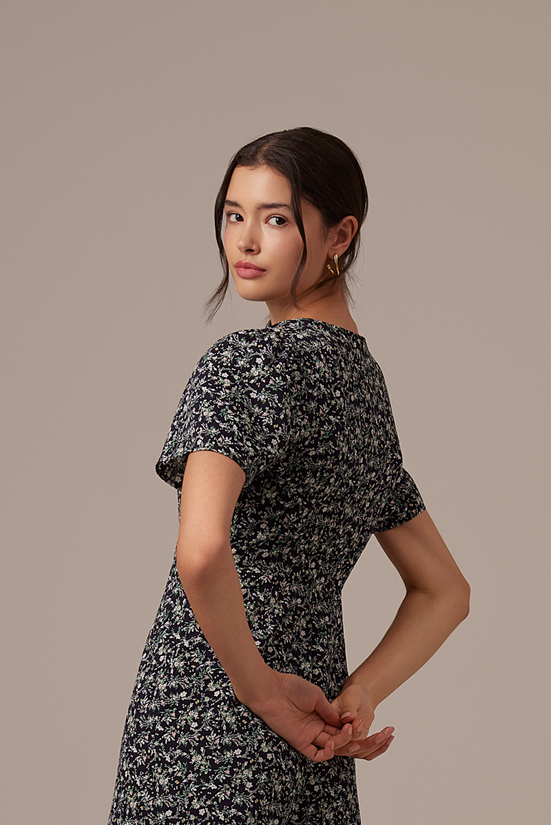 Savina Floral Romper in Navy Blue