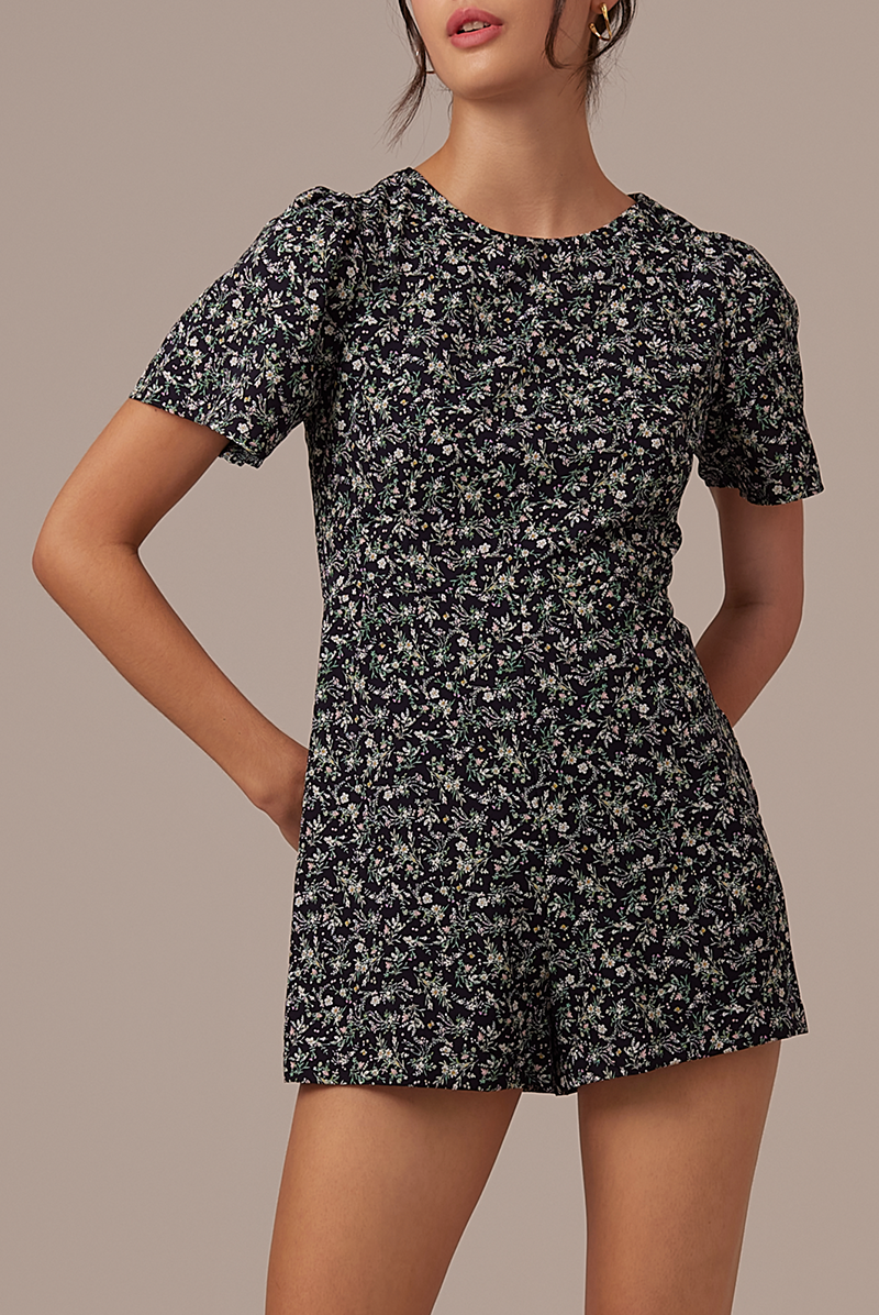 Savina Floral Romper in Navy Blue