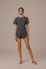 Savina Floral Romper in Navy Blue