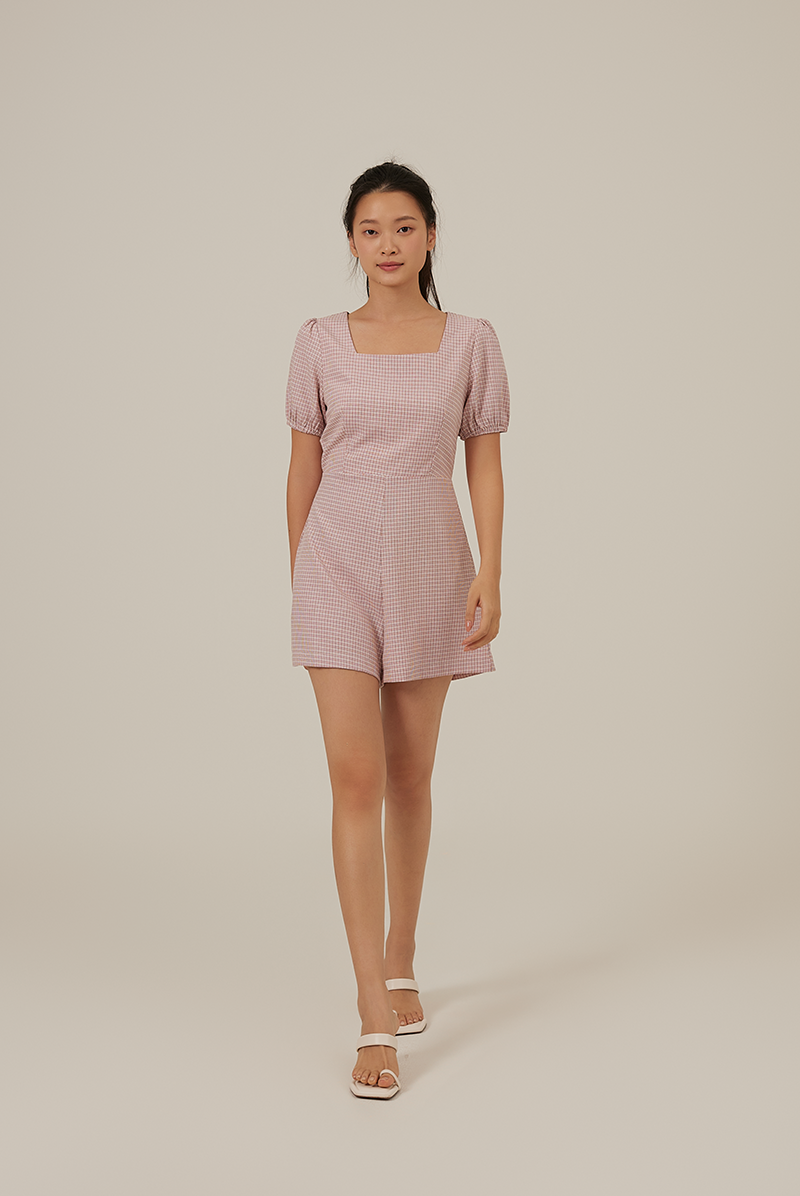 Franklyn Checkered Romper in Cherry