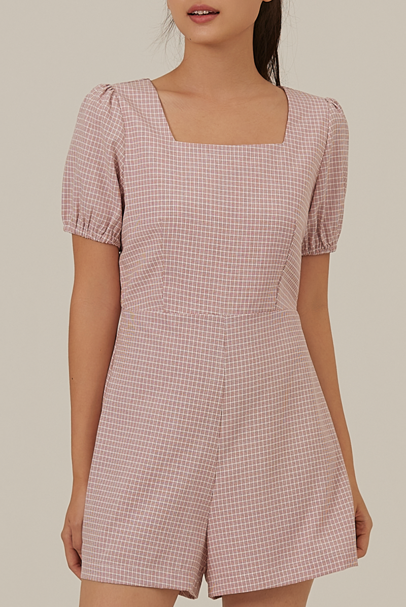 Franklyn Checkered Romper in Cherry