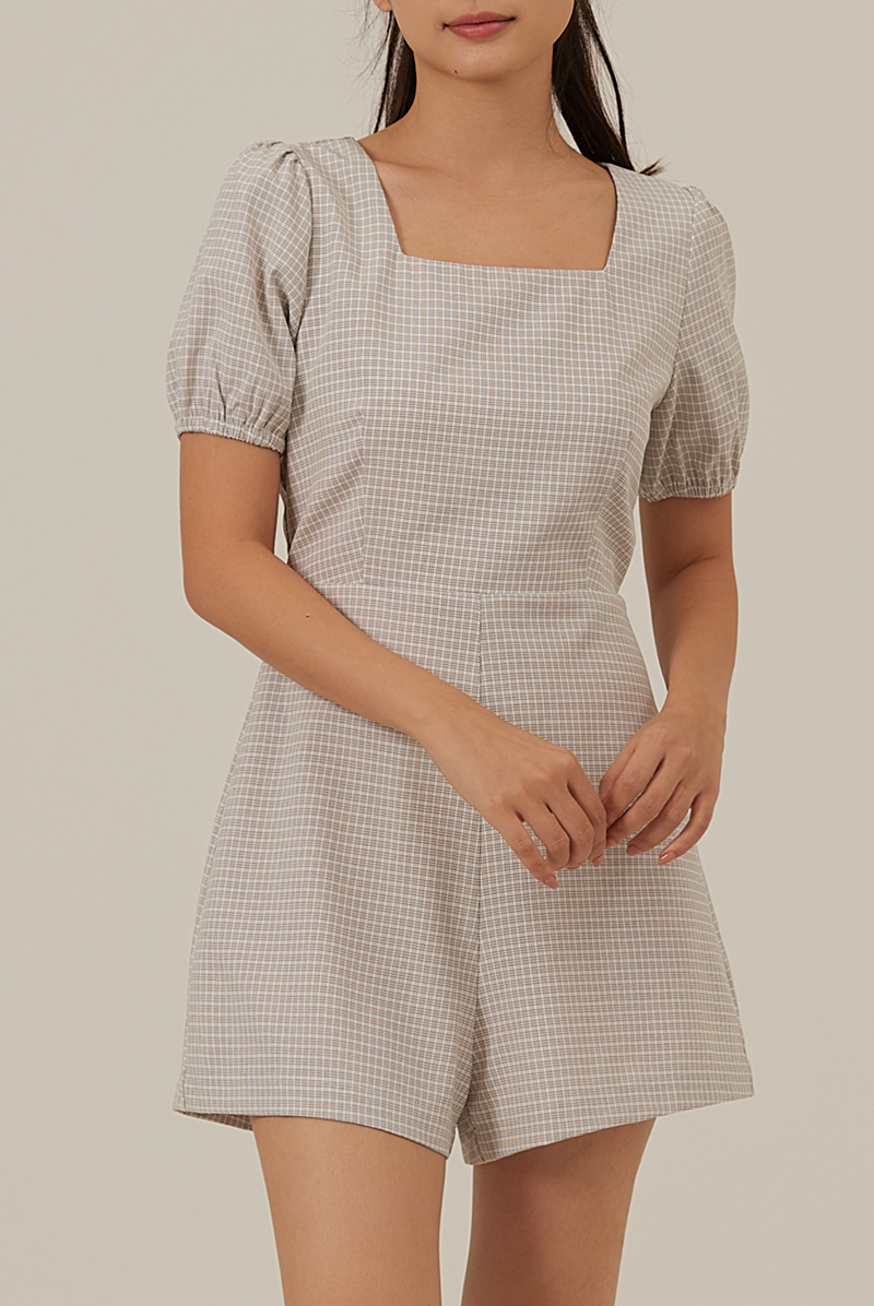 Franklyn Checkered Romper in Tea
