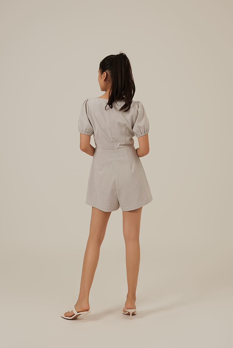 Franklyn Checkered Romper in Tea