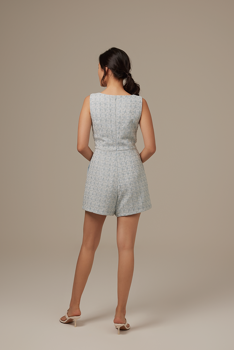 Anna Tweed Romper in Pale Blue