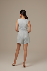 Anna Tweed Romper in Pale Blue