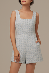 Anna Tweed Romper in Pale Blue