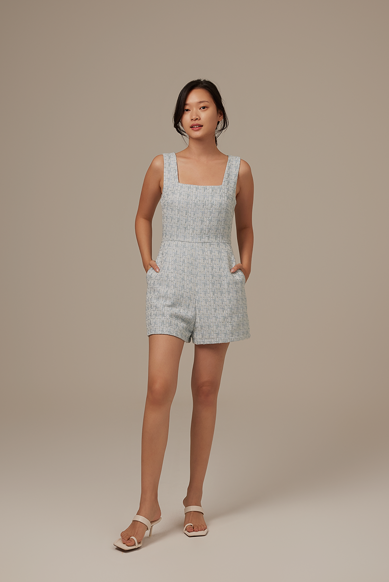 Anna Tweed Romper in Pale Blue