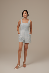 Anna Tweed Romper in Pale Blue