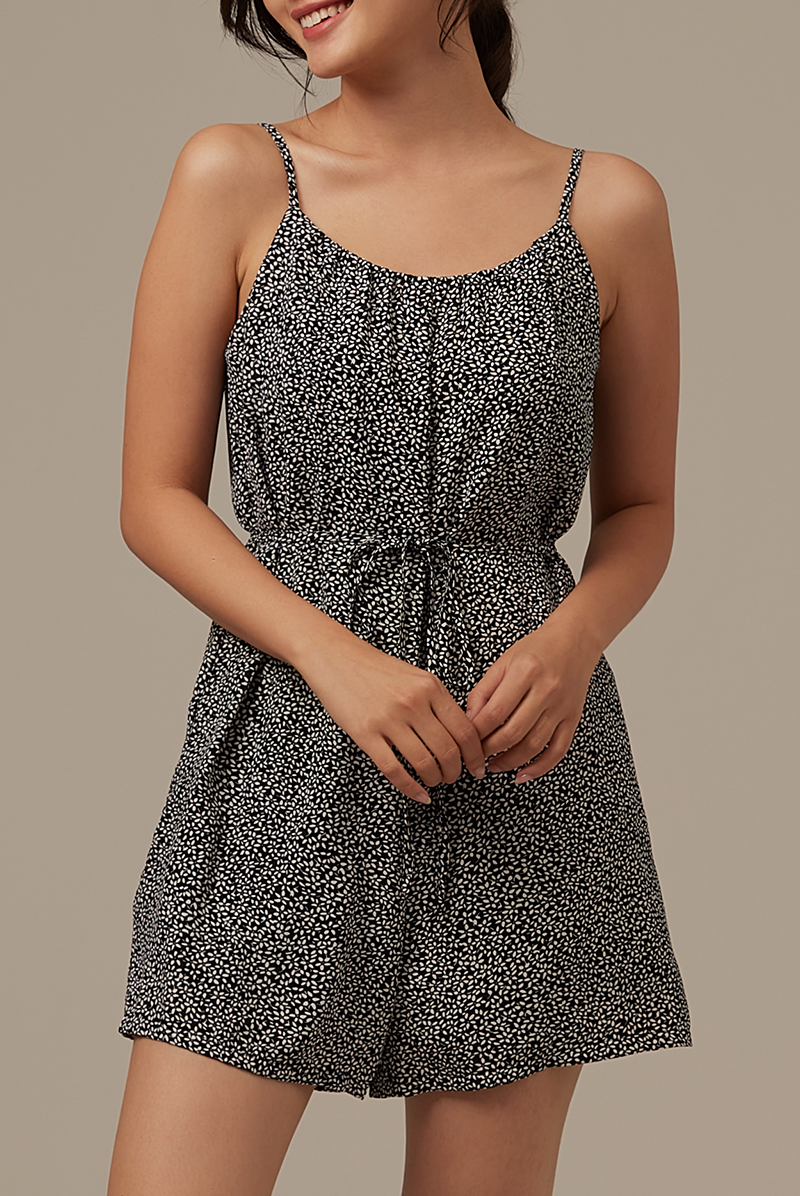 Melanie Floral Romper in Black