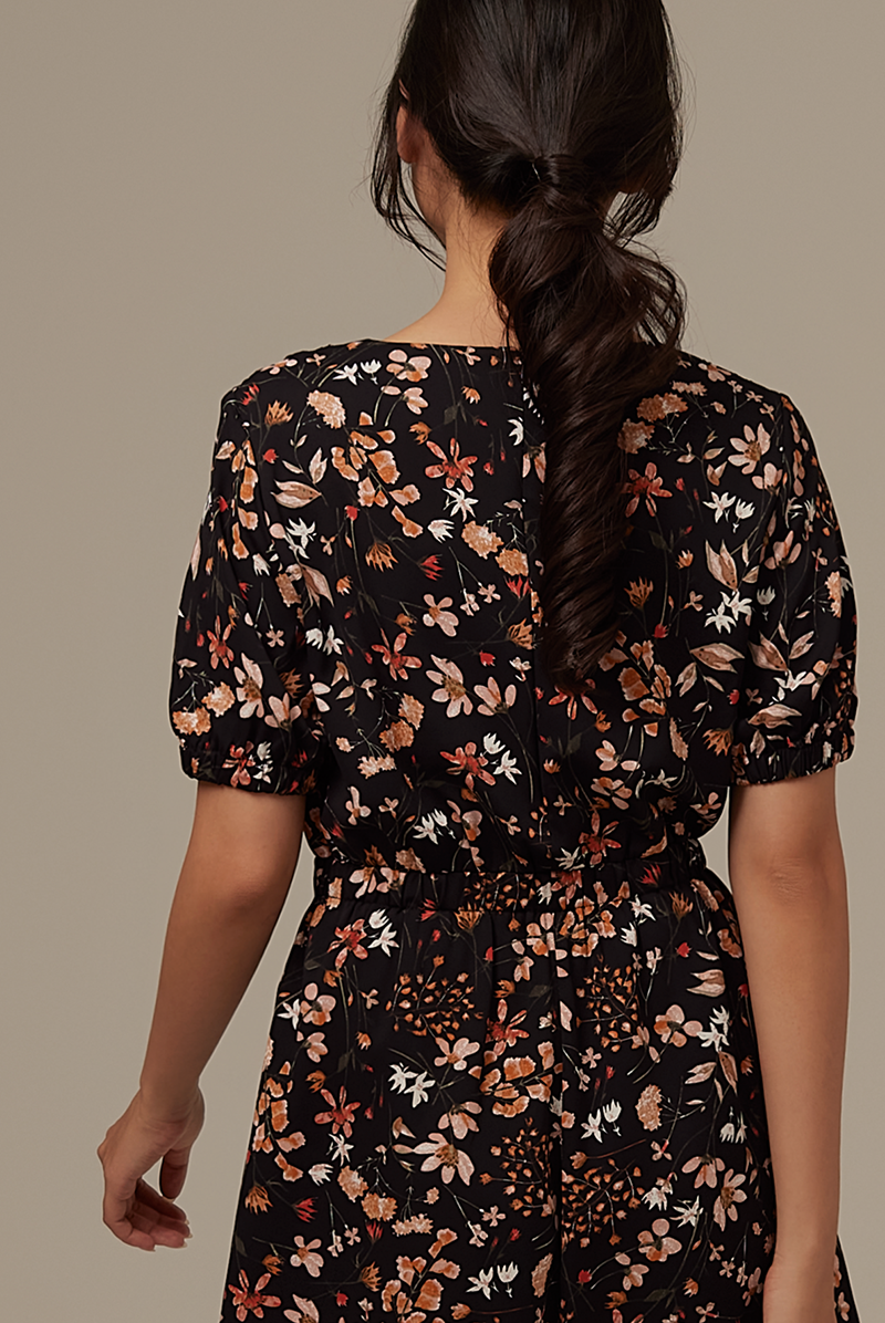 Carlyn V-neck Romper in Black