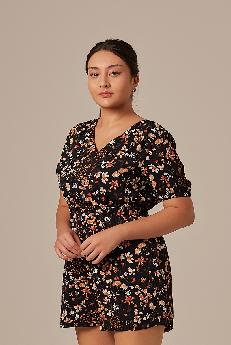 Carlyn V-neck Romper in Black