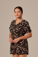 Carlyn V-neck Romper in Black