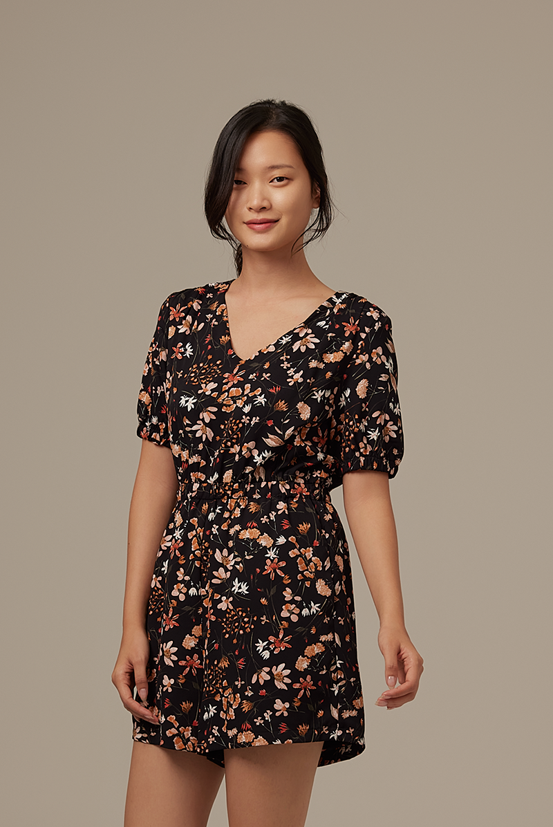 Carlyn V-neck Romper in Black