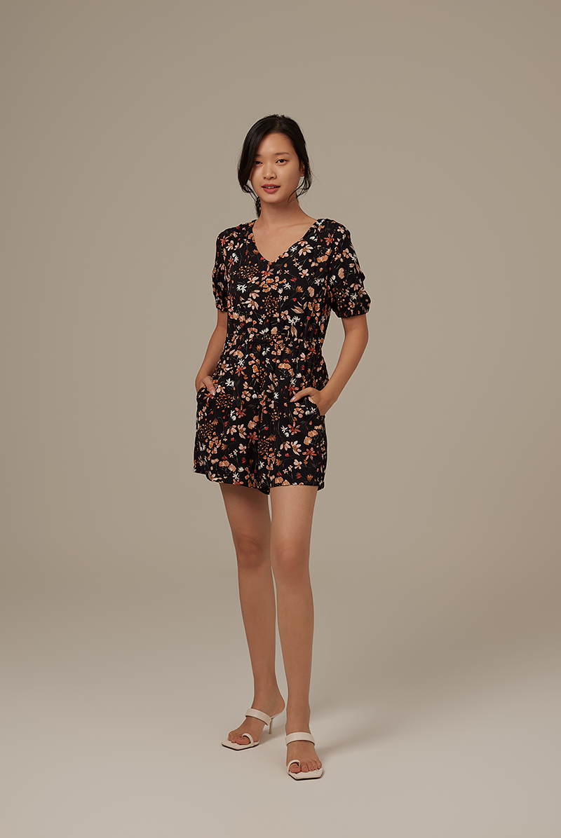 Carlyn V-neck Romper in Black