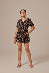 Carlyn V-neck Romper in Black