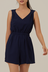 Jansen V-Neck Romper in Navy Blue