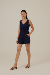 Jansen V-Neck Romper in Navy Blue
