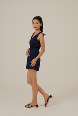 Jansen V-Neck Romper in Navy Blue