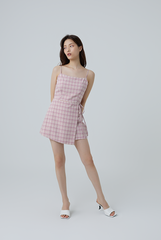 Aza Gingham Romper in Dusty Pink