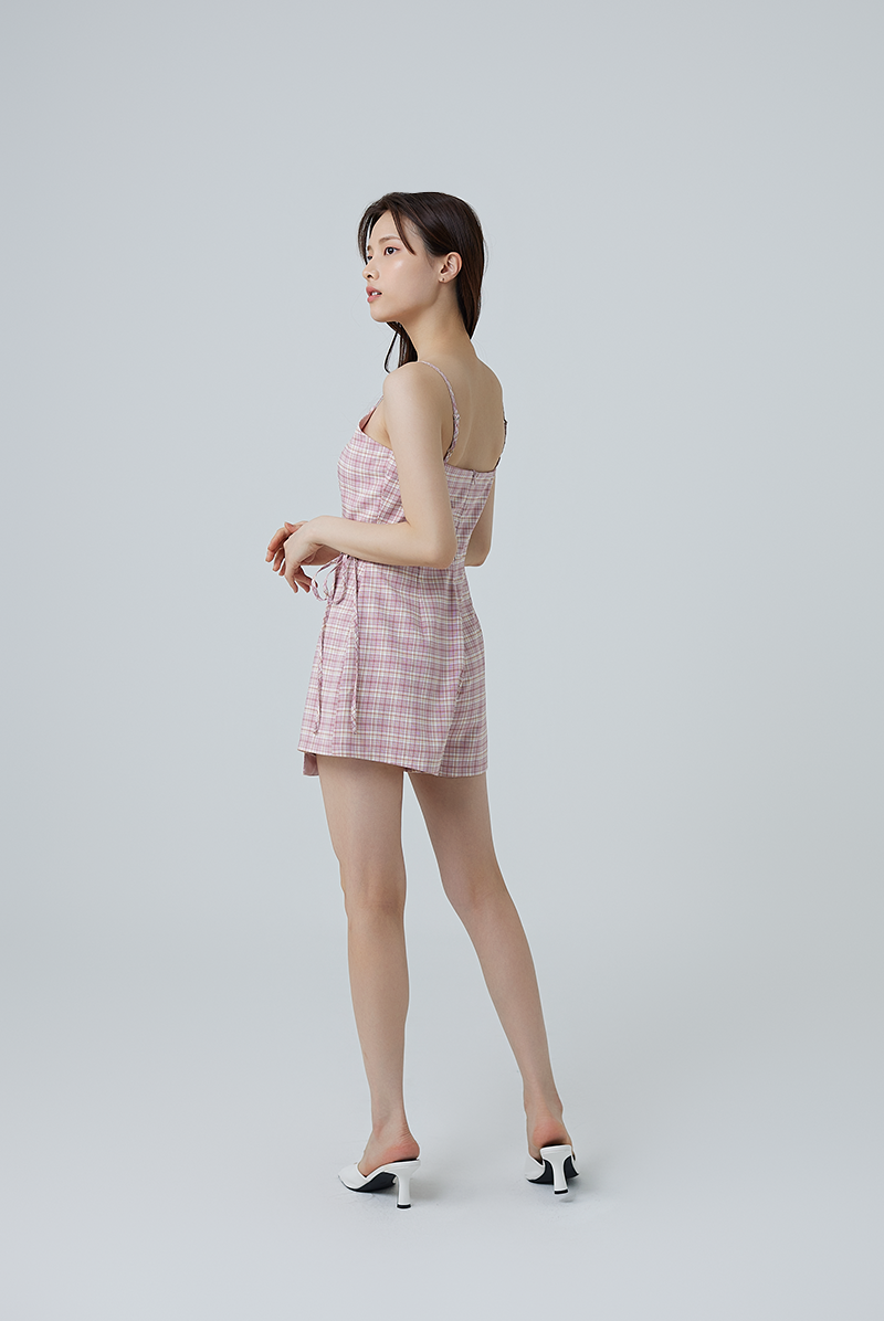 Aza Gingham Romper in Dusty Pink
