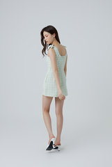 Eberta Gingham Button Front Romper in Mint
