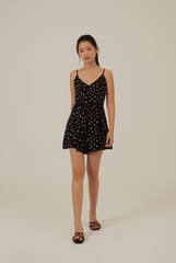 Romania Floral V-Neck Romper in Black