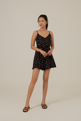 Romania Floral V-Neck Romper in Black