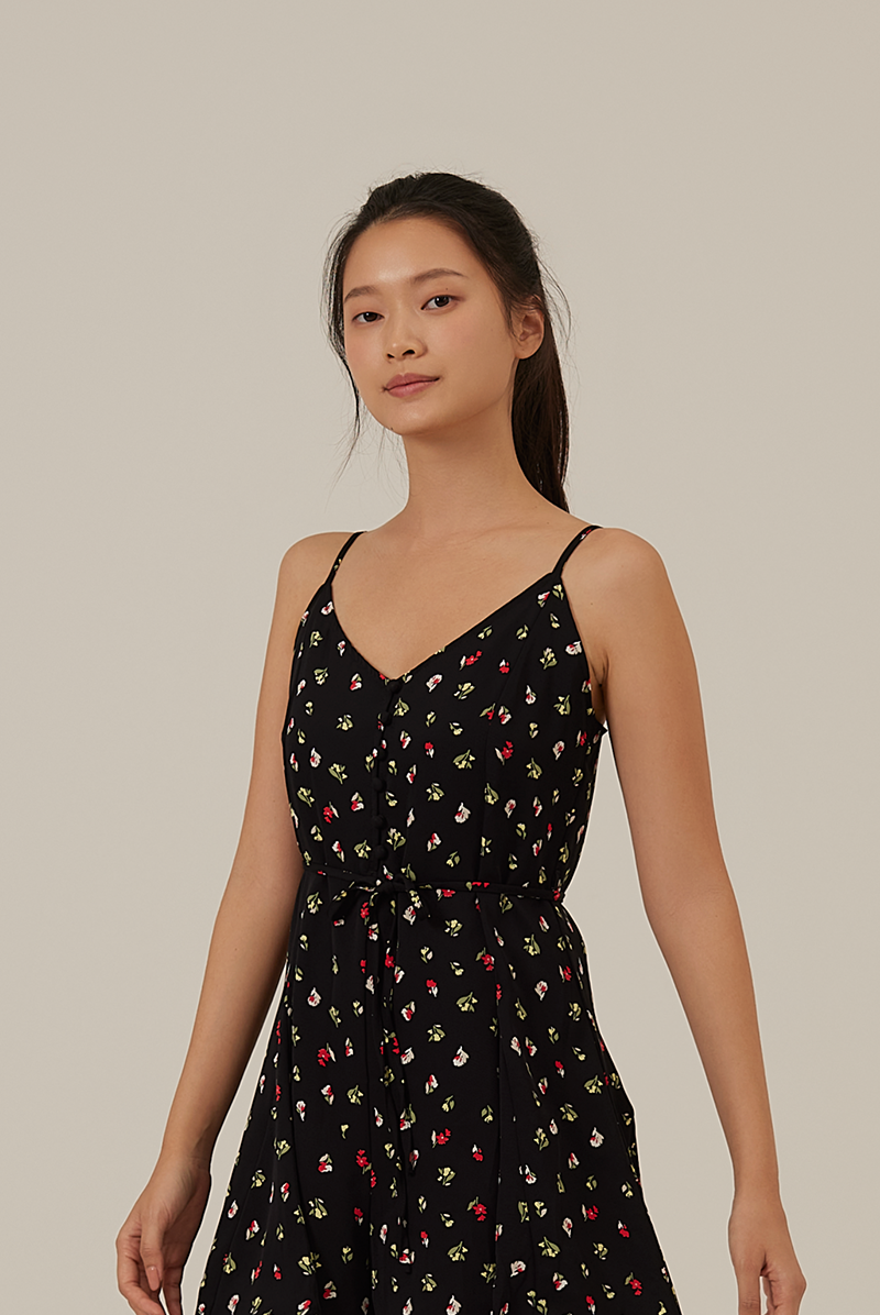 Romania Floral V-Neck Romper in Black