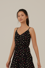 Romania Floral V-Neck Romper in Black