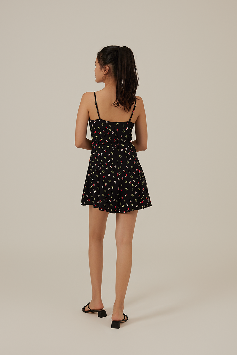 Romania Floral V-Neck Romper in Black
