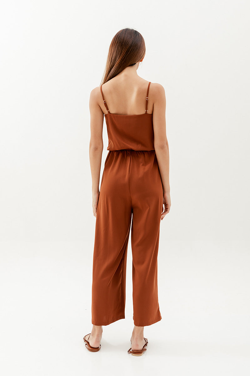Clementine Wide Leg Jumpsuit in Brown