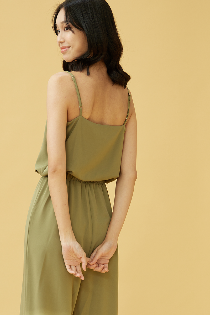 Clementine Wide Leg Jumpsuit in Olive