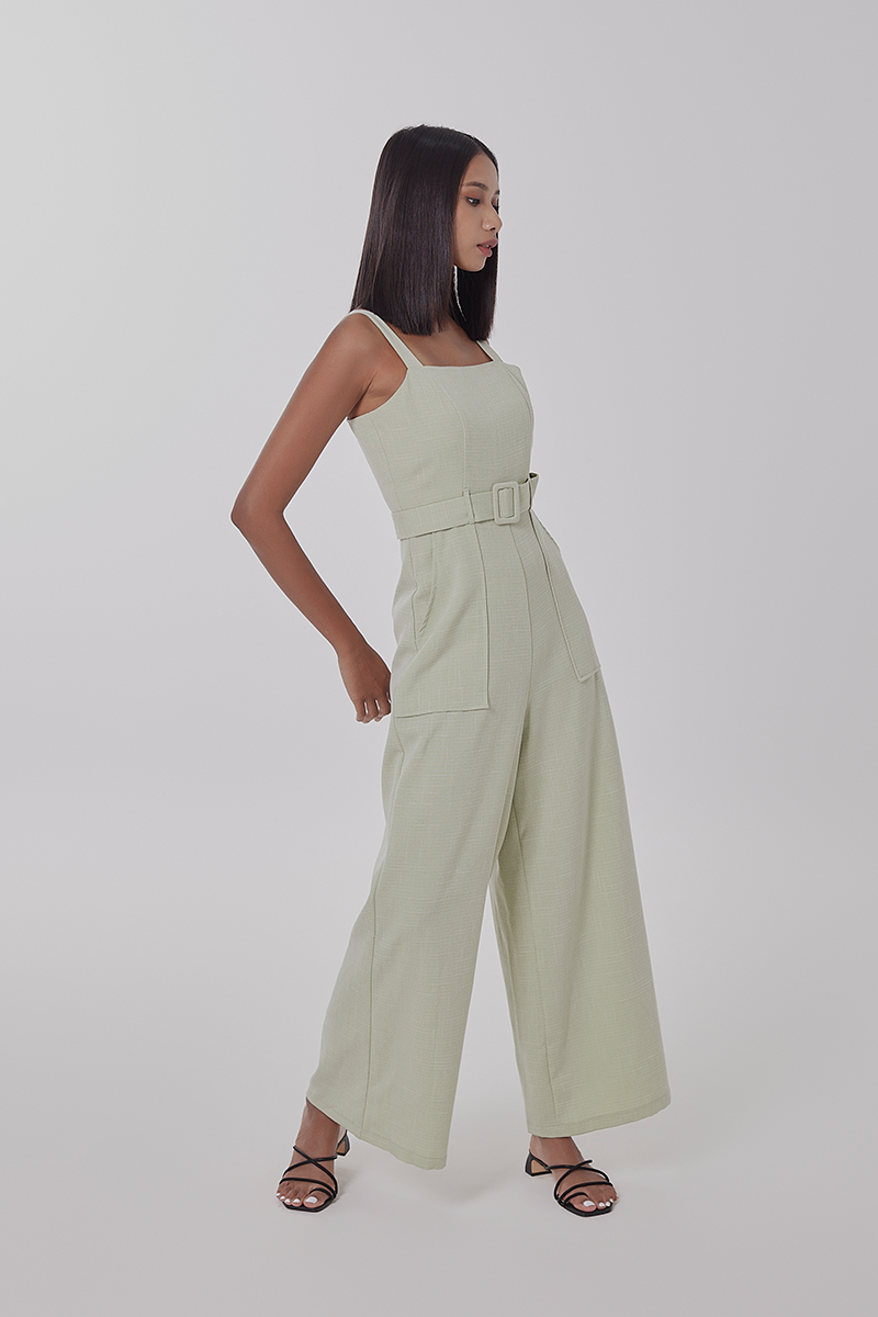 Allyn Belted Jumpsuit in Green Apple