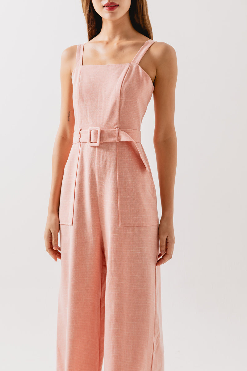 Allyn Belted Jumpsuit in  Coral