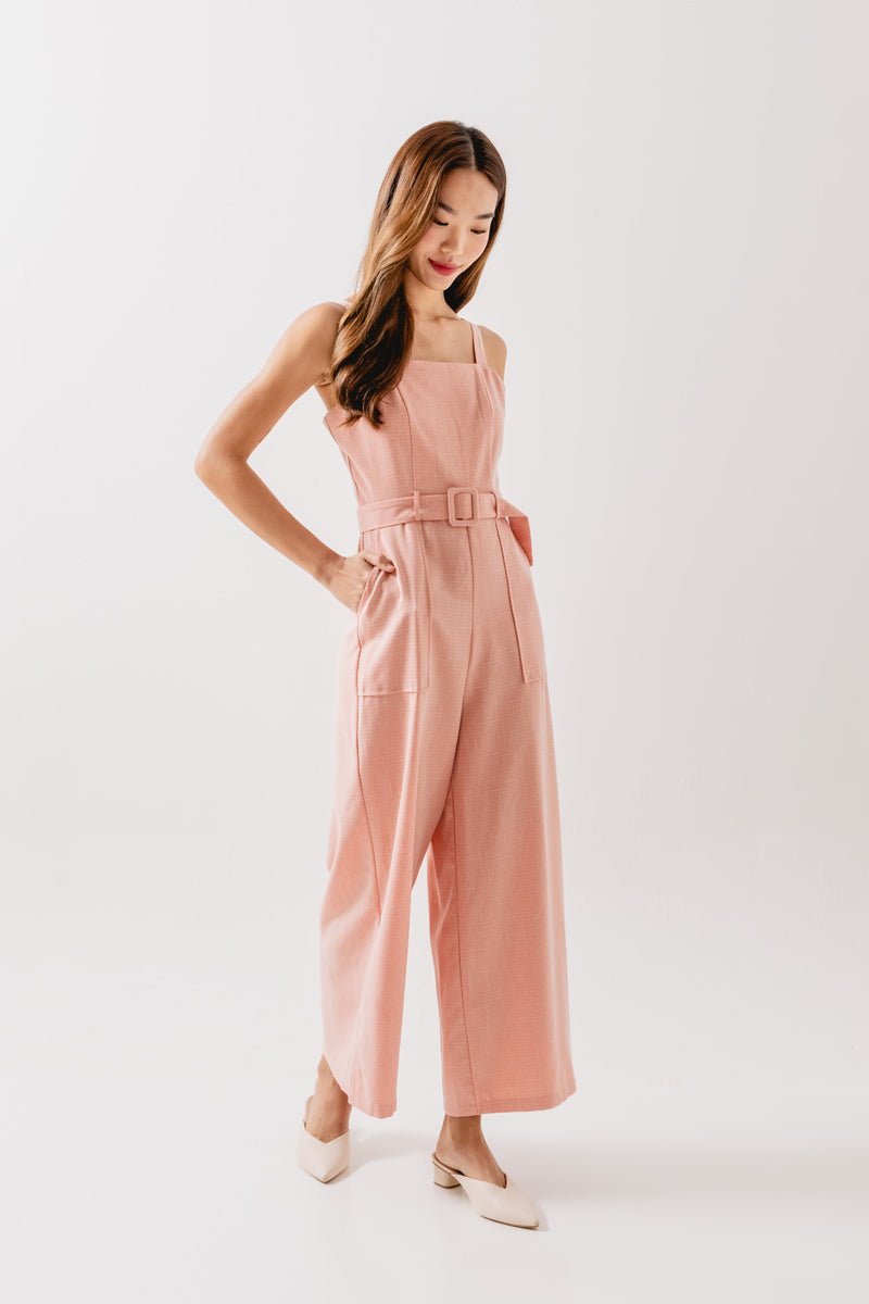 Allyn Belted Jumpsuit in  Coral