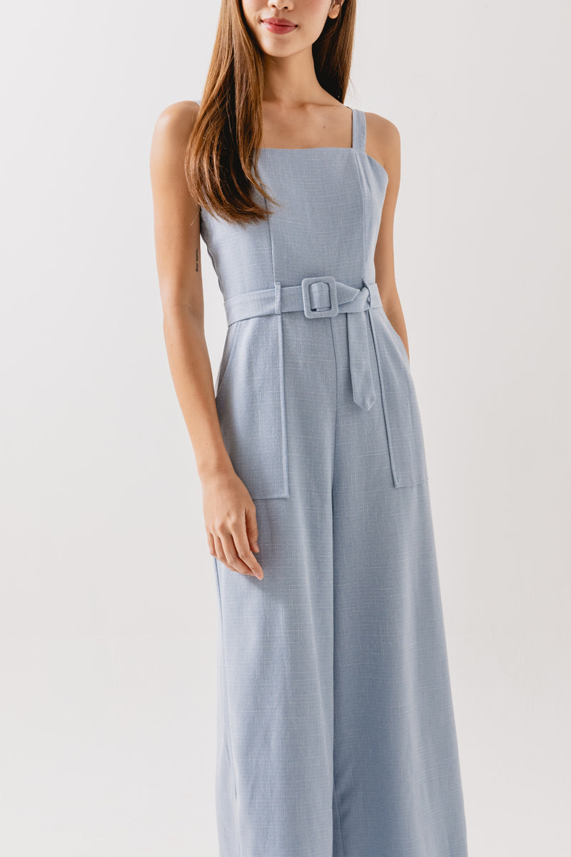 Allyn Belted Jumpsuit in Light Blue