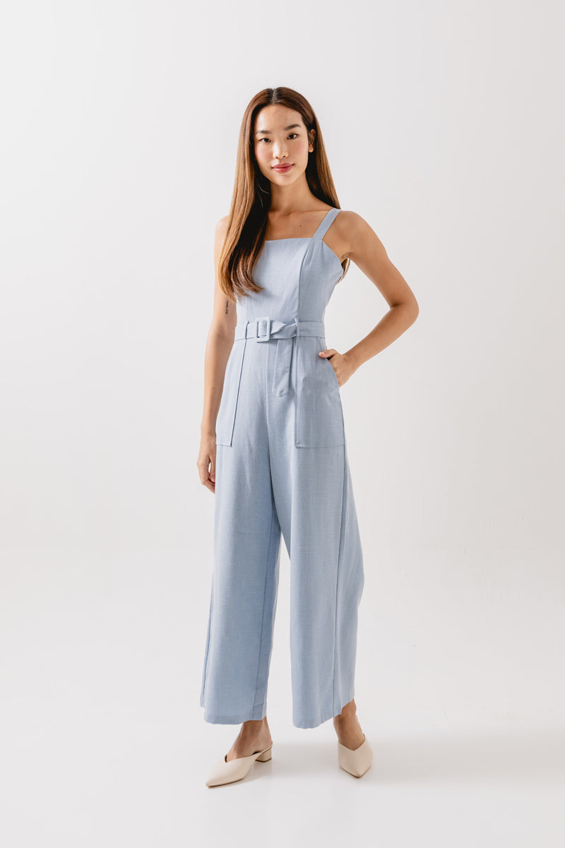Allyn Belted Jumpsuit in Light Blue